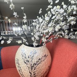New with Tags Mosaic Vase with Faux Cherry Blossoms