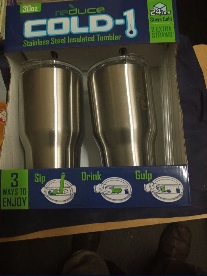 REDUCE COLD-1 Stainless Steel Tumbler Set..30 OZ. 2 in Box. Brand New! Retails For $79 On Amazon.. $50.