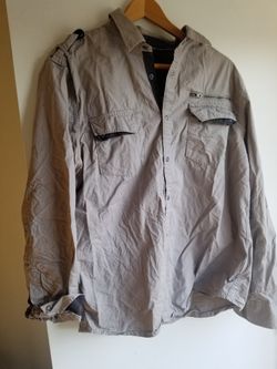 Guess Men's XL Grey Long Sleeve Button Up Shirt