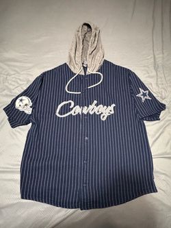 Dallas Cowboys Pinstriped Hooded Baseball Jersey Shirt Size XXL