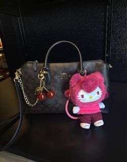 Coach signature purse with miniso plush keychain