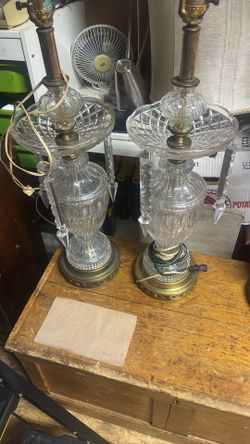 large lamp pair lead crystal heavy vintage!!