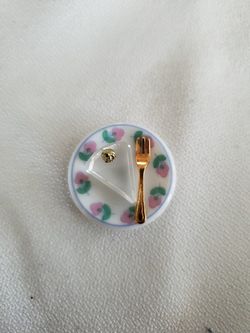 Swarvoski Crystal Pie slice on China plate with 18k Gold Whip Cream And Gold Plated fork.