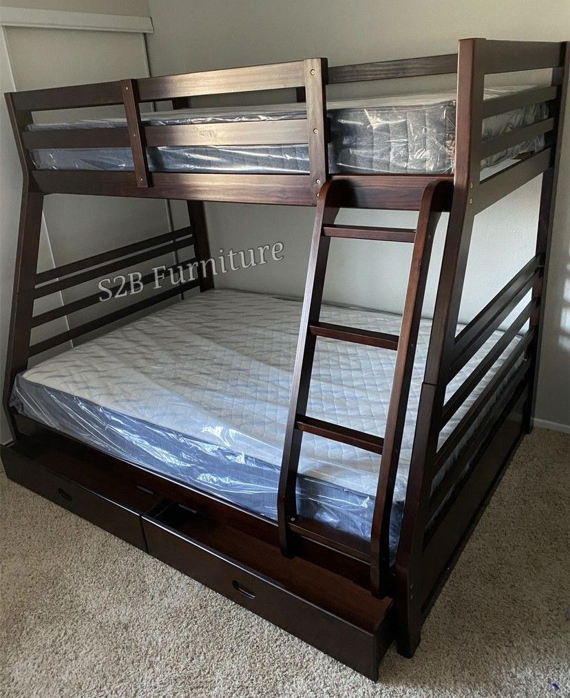 Twin Full Expresso Bunkbed With Ortho Mattress Included!!
