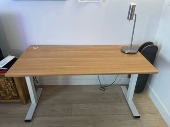 Wood Top Office Desk with White Metal Frame
