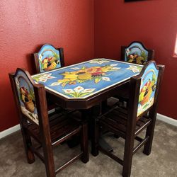 Hand Carved And Painted Mexican Dining Table With Chairs San Miguel Allende 