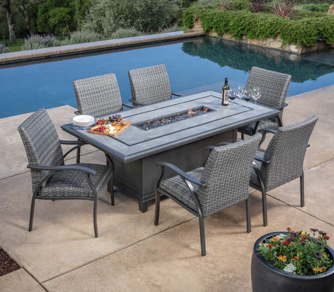 Sunvilla Indigo 7-piece Woven Fire Dining Set