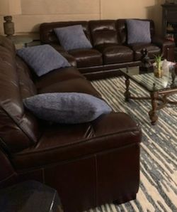 (2) Dark Brown Italian Leather Sofa’s with black piping
