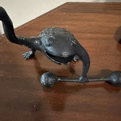 Cast Iron Weightlifting Frog Candle Stick 