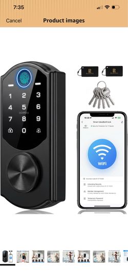 Keyless Entry Door Lock with Built-in WiFi, Fingerprint Smart Lock for Front Door, Touchscreen Keypad Deadbolt, App Remote Control, Auto Lock, Easy In