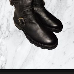 Jimmy Choo Double Buckle Smooth Lesther Biker  Boots