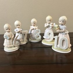 Set of 5 Vintage 1982 Lefton Christopher Collection Birthday Girl Figurine  (R8)