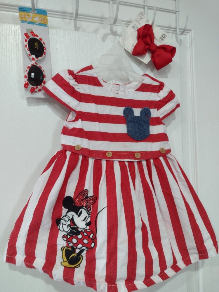Minnie Mouse Dress with Hair Clip & Sunglasses