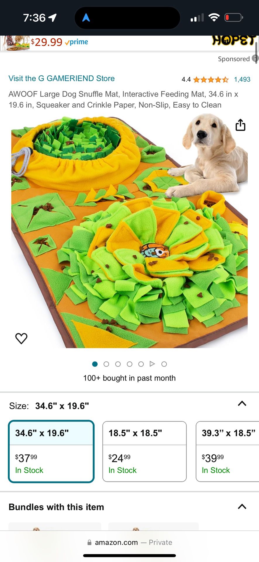 New!! AWOOF Large Dog Snuffle Mat, Interactive Feeding Mat, 34.6 in x 19.6 in, Squeaker and Crinkle Paper, Non-Slip, Easy to Clean