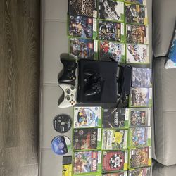 Xbox 360 Games And Unit With Controllers