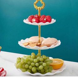 3 Sets Of / 3 Tier Dessert Stand Fruit Plate Cupcake, Plastic White Cup Cakes, Desserts Fruits Candy Buffet Serving Tray ,Birthd