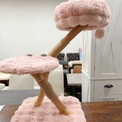 Modern Solid Wood Cat Tower for Large Indoor Cats, 33“ Pear Wooden Branch Aesthetic Cat Tree with Scratching Post & Hanging Plush Ball for Adult Kitte