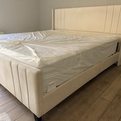 Cream King Platform Bed Frame