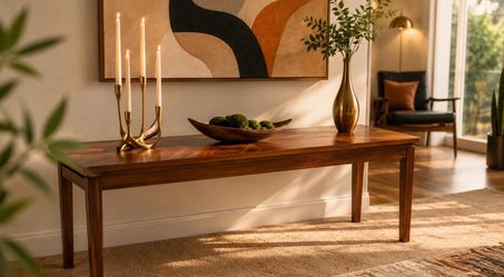 Vintage 1979 Lane Altavista Console Table -Geometric Herringbone Parquetry Style