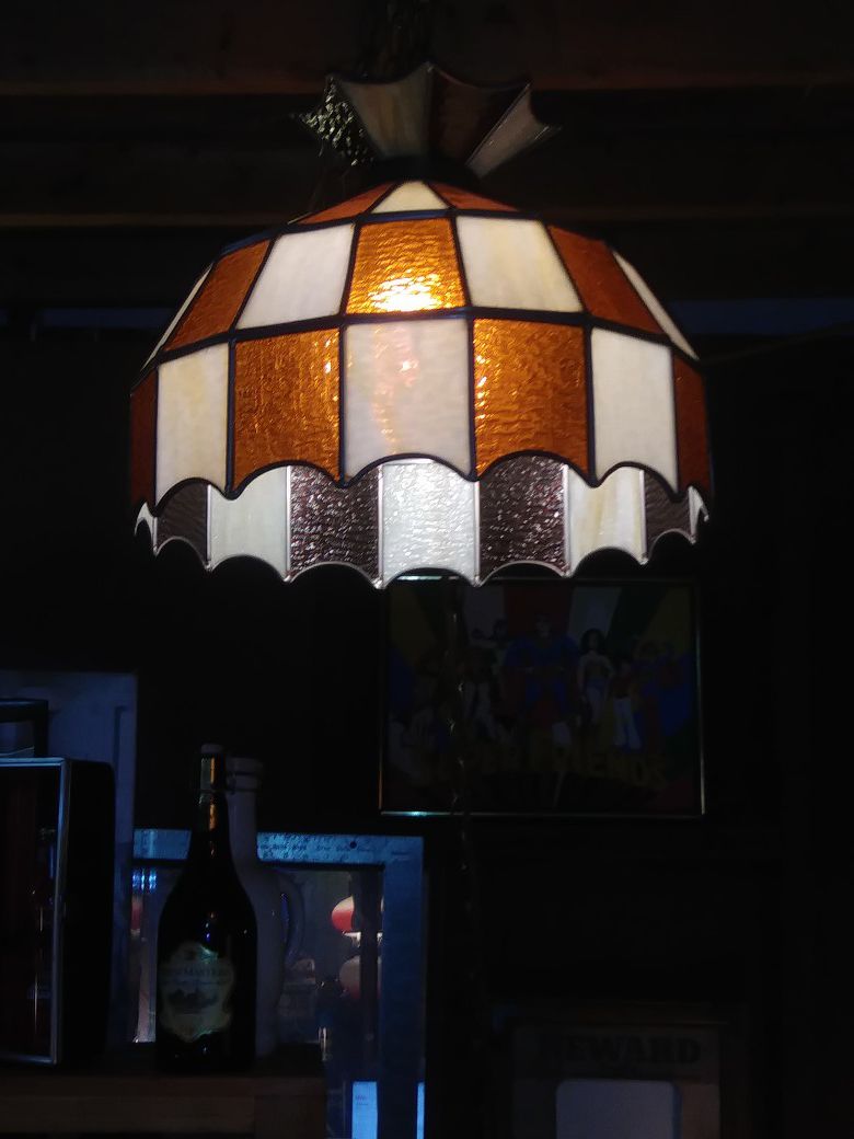 13" Vintage Tiffany Style Orange/White Stained Glass Bar/Lounge Hanging Light