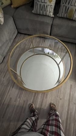 Gold Mirror Glass Round End Table