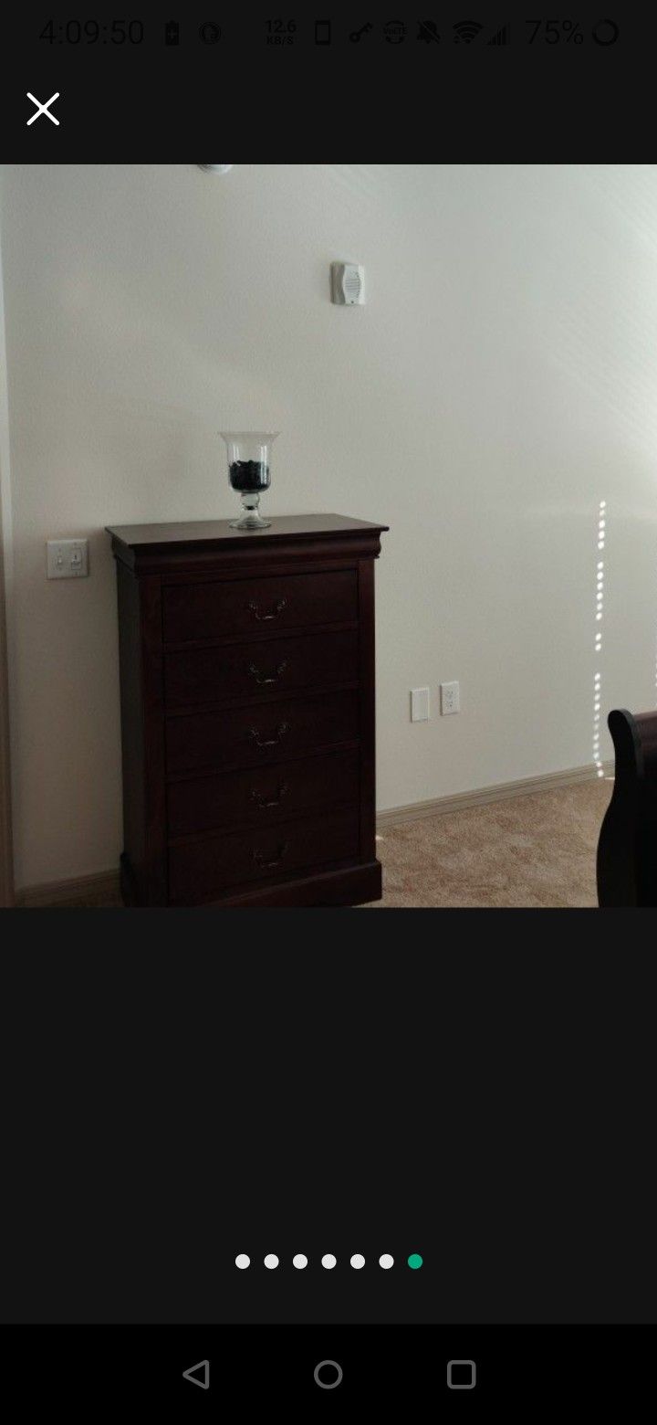 Used Complete Queen Bedroom Set w/ Mattress Box Spring Mirror Dresser Armoire and 2 Nightstands