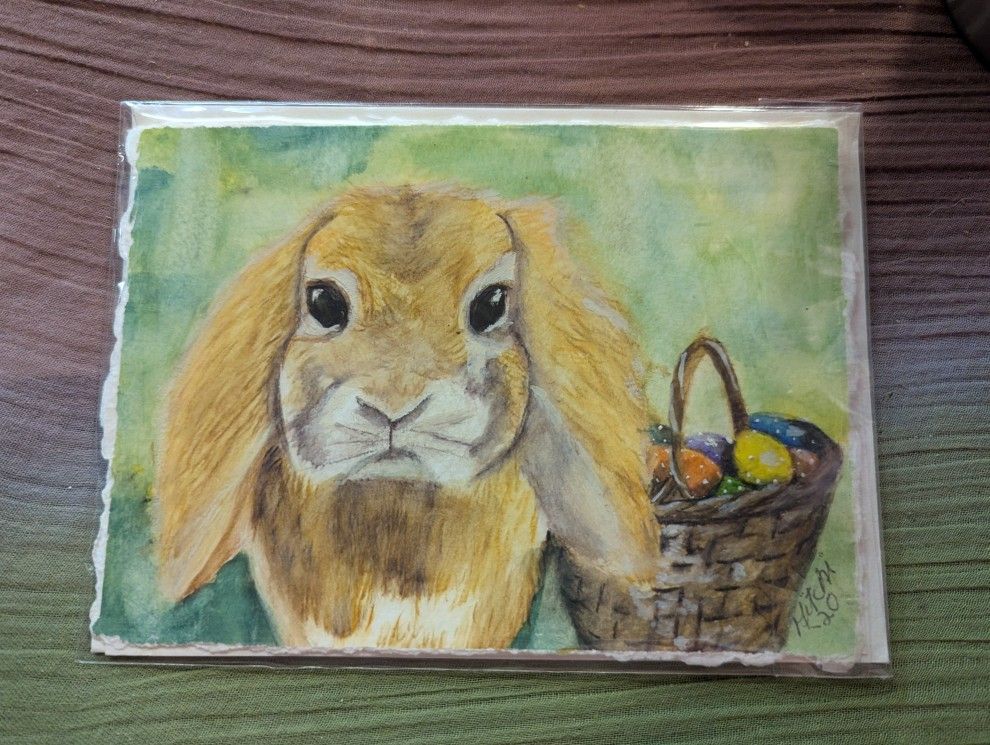 Hand Painted Easter Bunny Blank Greeting Card