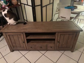Rustic Wood TV Stand with Cabinet Storage