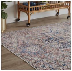 Terracotta And Blush Washable Rug NEW