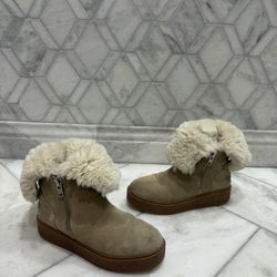 Size 7.5 J/SLIDES Tan Leather with Faux Fur Lining Zip Up Sneaker Platform Booties
