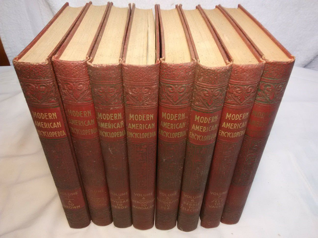 Complete Set of Vintage Encyclopedias, Embossed book covers. Copyright 1934