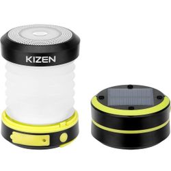 Kizen Solar Camping Lantern Rechargeable - LED Lanterns for Power Outages, Camping Lights, Emergency Flashlight - Collapsible & Rechargeable Lamp with