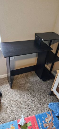 Modern Black Computer Desk with 3-Tier Storage Shelves – Home Office or Gaming