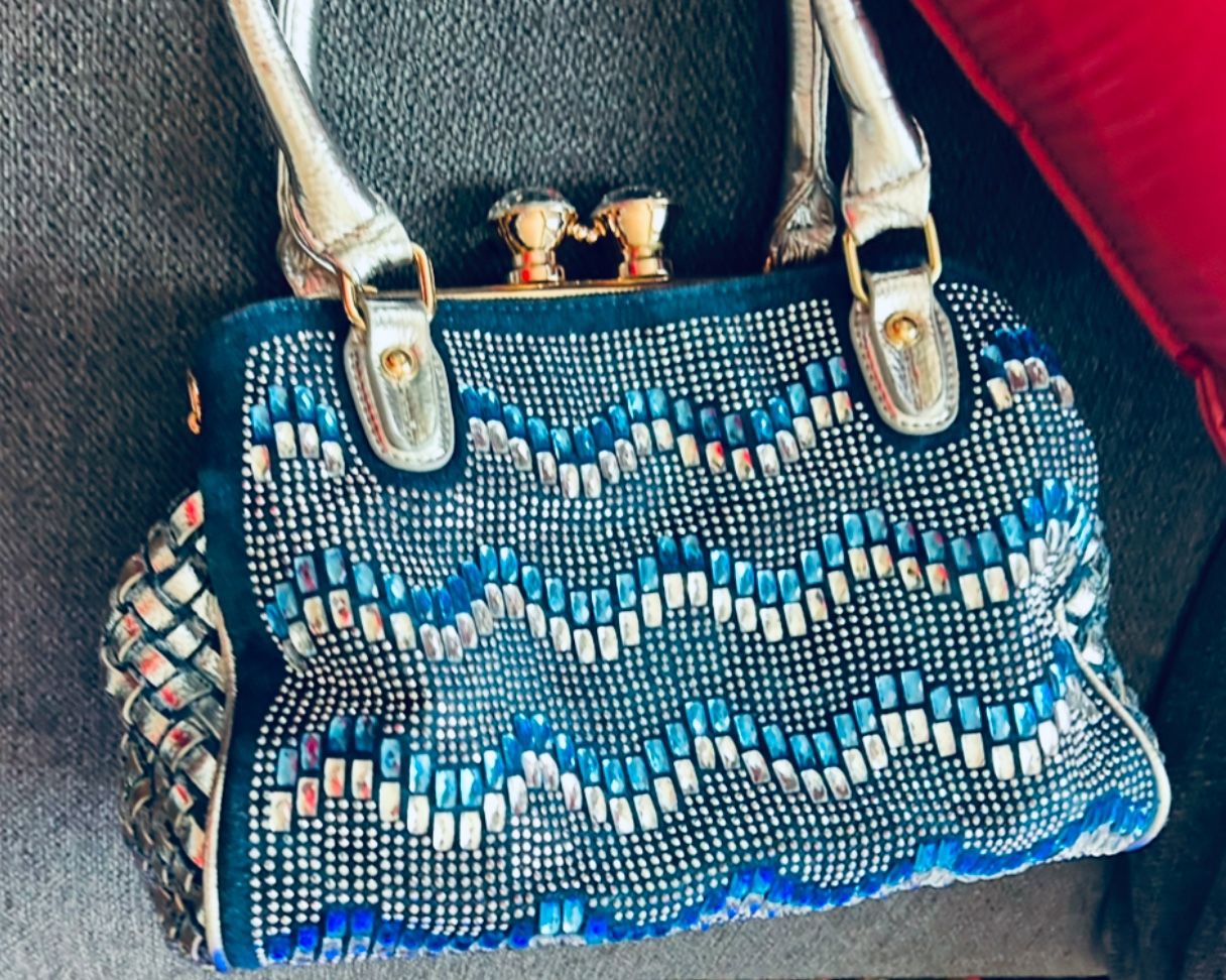 Blue Denim Rhinestone Handbag