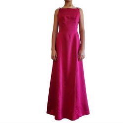Vintage 90s Y2K Watters and Watters Fuscia Satin Boat Neckline Bridesmaid Dress