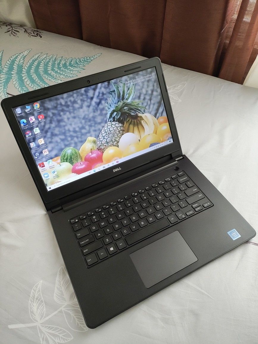 14"inch Intel Celeron Dell Laptop, 32GB eMMC, 2GB RAM, Inbuilt Bluetooth, SD Card Reader, HDMI And a WebCam. Windows 10 Installed.