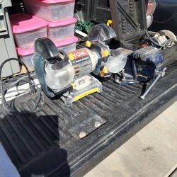 Bench vise. Router And Grinding Wheel
