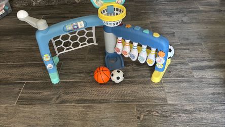 Costway 5-in-1 Toddler Sports Activity Center in blue and green