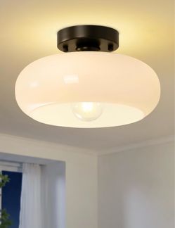 Yunnix Mid-Century Modern Semi Flush Mount Ceiling Light 11" Black