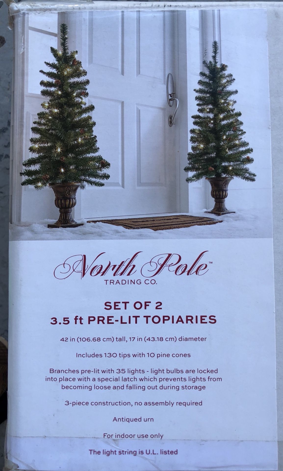 North Pole Set of 2 3.5ft pre-lit Christmas Tree Topiaries