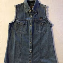 HARLEY DAVIDSON Womens Denim Embroidered Motorcycle Snap button Vest