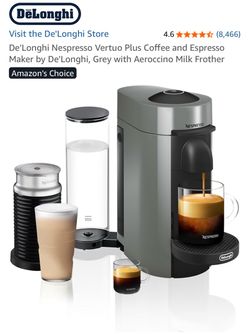 Nespresso VertuoPlus Deluxe Coffee and Espresso Machine Bundle with Aeroccino Milk Frother by De'Longhi