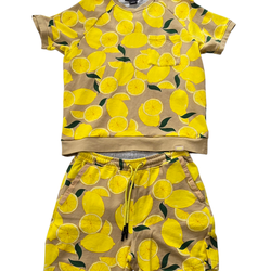 DKNY Lemon Print 2-Piece Set – Size M – Cotton T-Shirt & Shorts – Yellow/Beige