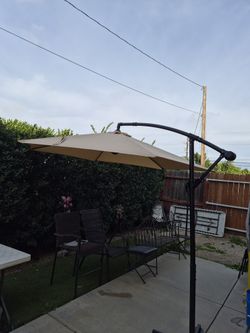 10" FT Offset Cantiliver Market Umbrella Patio Color: Tan Kaky Base Included 