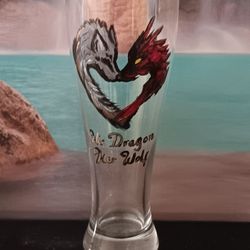 His Dragon~Her Wolf Painted Pilsner Beer Glass