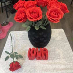 3D printed Dozen Roses. Very Realistic Forever Roses With Vase And Love You Block 