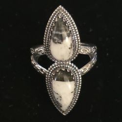 White Buffalo Sterling Silver, Size 8 Ring