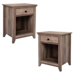 Set of 2 - Rustic Wood Farmhouse Nighstands w/ 1-Drawer [NEW] **Assembly Req
