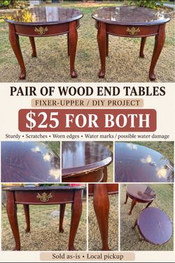 Pair of Wood End Tables with Drawer