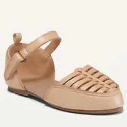  Faux-Leather Ankle-Strap Huarache Flats for Toddler Girls